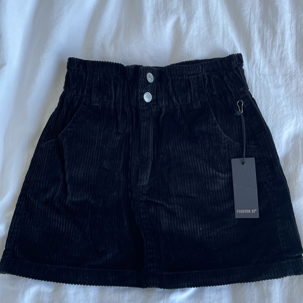 Black Corduroy Paper Bag Skirt